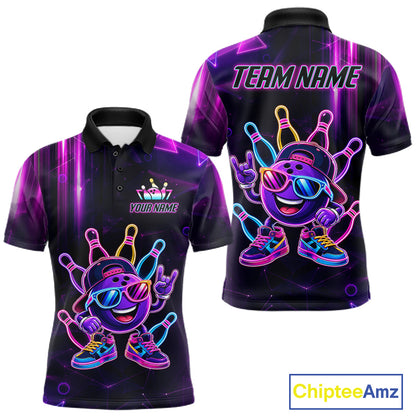 Funny Neon Bowling Ball Polo & Quarter Zip Shirt For Men Custom Bowling Team Shirt, Bowling Jersey TDM6519