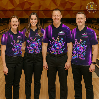 Funny Neon Bowling Ball Polo & Quarter Zip Shirt For Women Custom Bowling Team Shirt, Bowling Jersey TDM6519