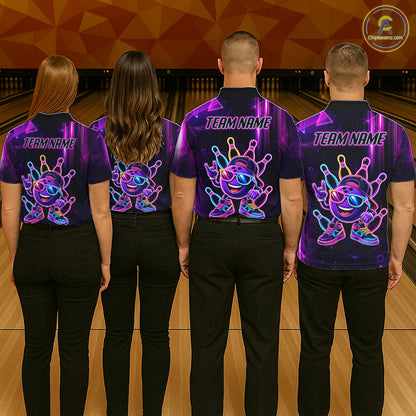 Funny Neon Bowling Ball Polo & Quarter Zip Shirt For Women Custom Bowling Team Shirt, Bowling Jersey TDM6519