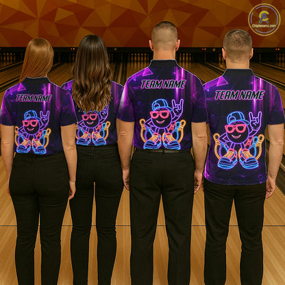 Funny Neon Bowling Ball Polo & Quarter Zip Shirt For Men Custom Bowling League Team Jersey TDM6520