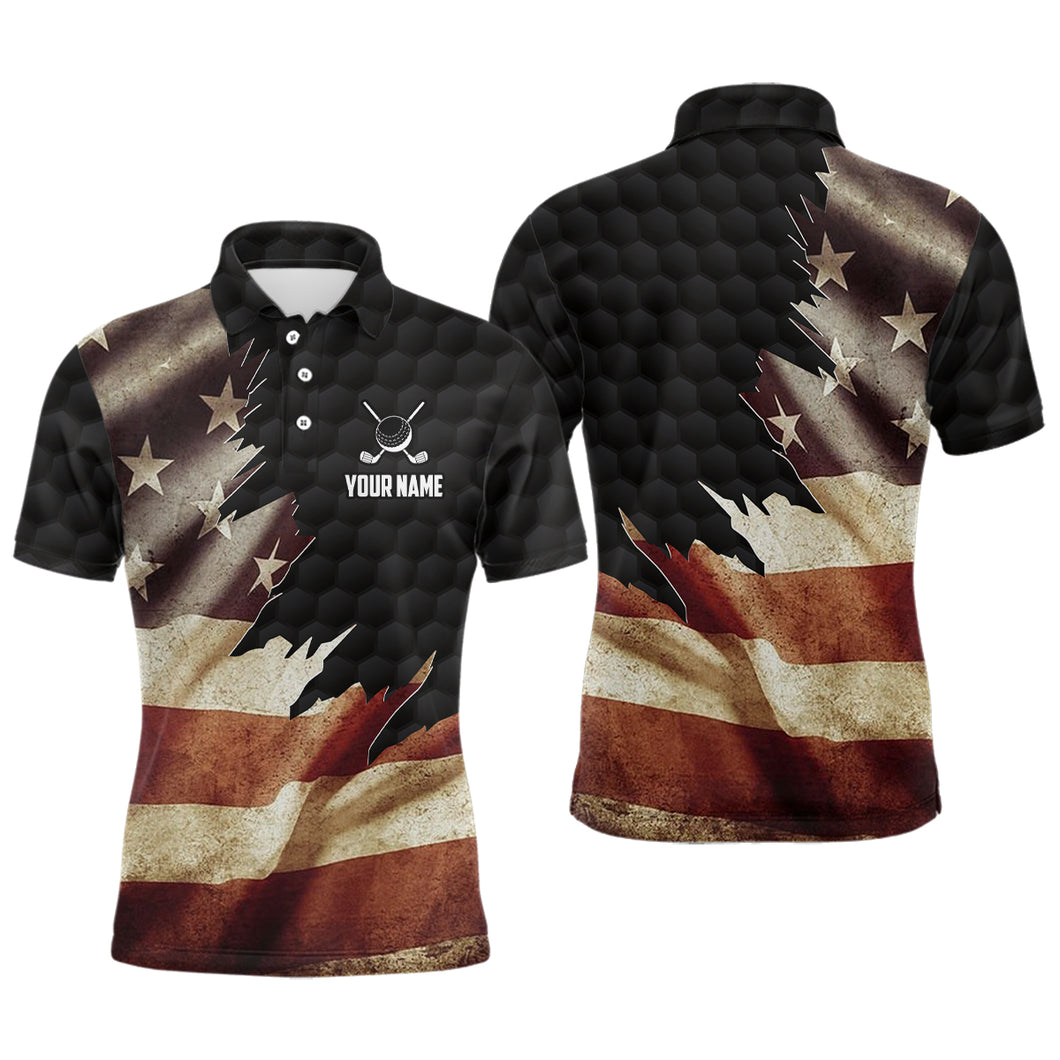 Retro American Flag Mens Golf Polo Shirts Custom Patriotic Golf Shirts For Men Best Golf Gifts TDM1822