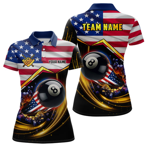 American Flag 8 Ball Pool Billiard Shirts For Women Custom Patriotic 4Th Of July Billiard Jerseys TDM1824