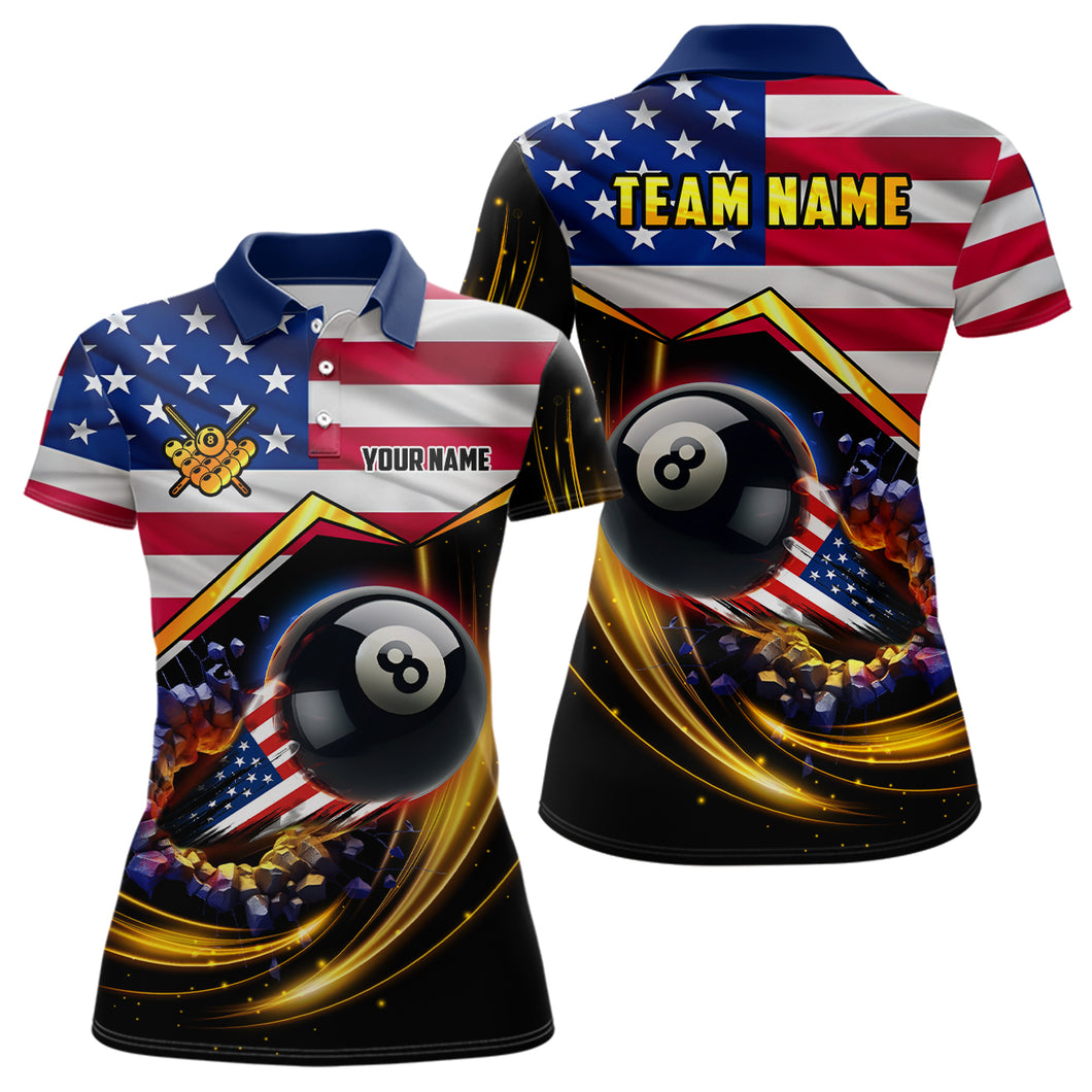 American Flag 8 Ball Pool Billiard Shirts For Women Custom Patriotic 4Th Of July Billiard Jerseys TDM1824