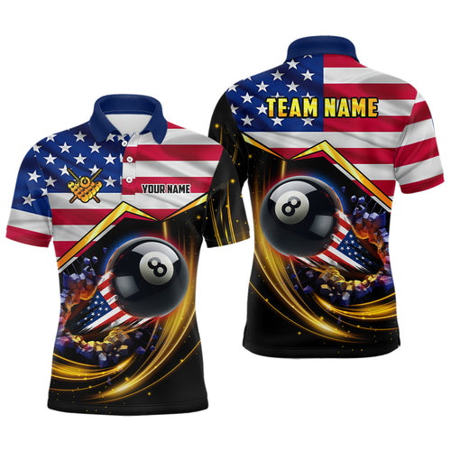 American Flag 8 Ball Pool Billiard Shirts For Men Custom Patriotic 4Th Of July Billiard Jerseys TDM1824