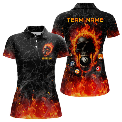 Billiards 8 Ball Flame Skull Fire Custom Pool Shirts For Women, Unique Team League Billiard Jerseys TDM1826