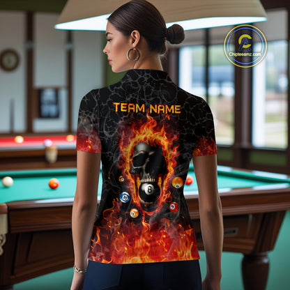Billiards 8 Ball Flame Skull Fire Custom Pool Shirts For Women, Unique Team League Billiard Jerseys TDM1826