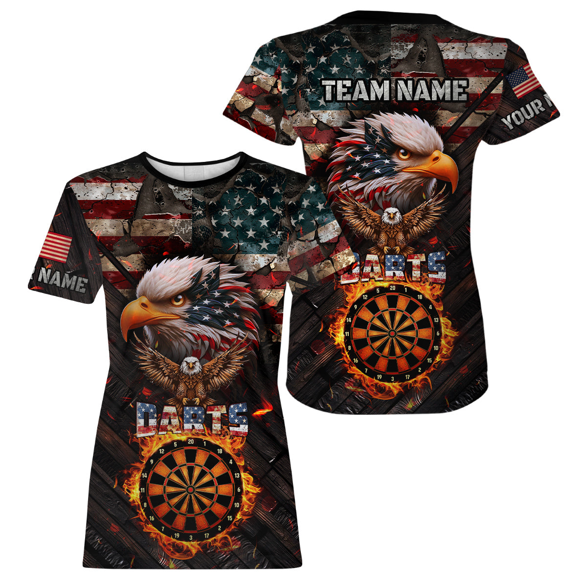 American Flag 3D Dartboard Fire Flame Custom Eagle Darts T Shirt For Women, Patriotic Darts Jersey TDM1828