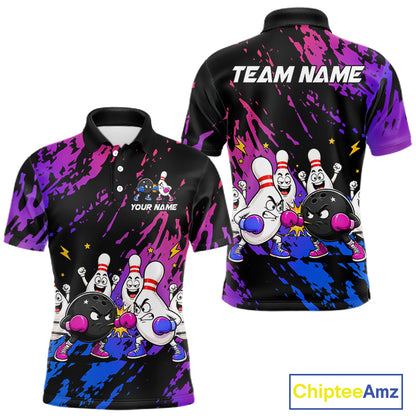 Custom Blue And Purple Funny Boxing Bowling Shirts For Men Bowling Team Jersey, Gift For Bowlers TDM7257