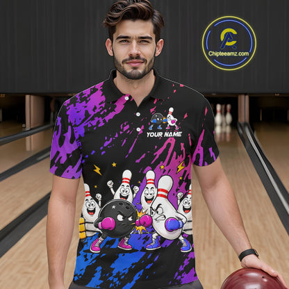 Custom Blue And Purple Funny Boxing Bowling Shirts For Men Bowling Team Jersey, Gift For Bowlers TDM7257
