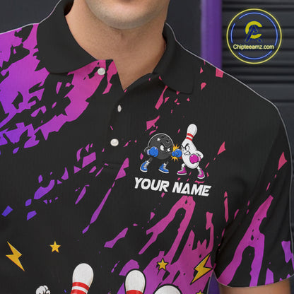 Custom Blue And Purple Funny Boxing Bowling Shirts For Men Bowling Team Jersey, Gift For Bowlers TDM7257