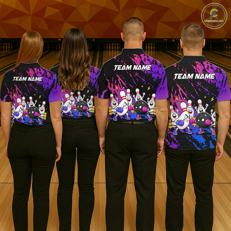 Custom Blue And Purple Funny Boxing Bowling Shirts For Men Bowling Team Jersey, Gift For Bowlers TDM7257
