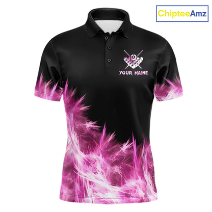 Pink 8 Ball Pool Icy Billiard Polo & Quarter Zip Shirts For Men Custom Billiard Team Jersey TDM7511