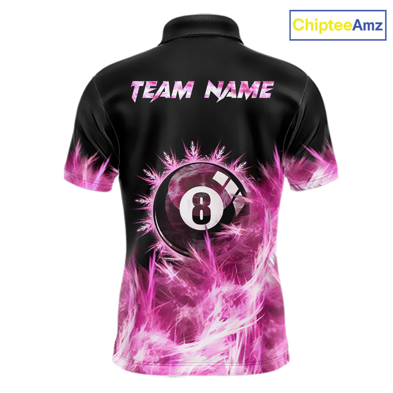 Pink 8 Ball Pool Icy Billiard Polo & Quarter Zip Shirts For Men Custom Billiard Team Jersey TDM7511