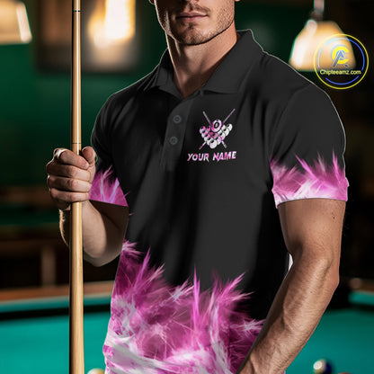 Pink 8 Ball Pool Icy Billiard Polo & Quarter Zip Shirts For Men Custom Billiard Team Jersey TDM7511