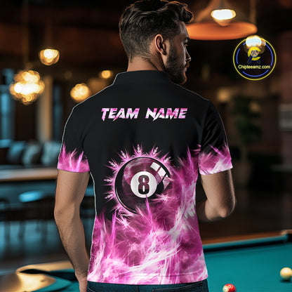 Pink 8 Ball Pool Icy Billiard Polo & Quarter Zip Shirts For Men Custom Billiard Team Jersey TDM7511