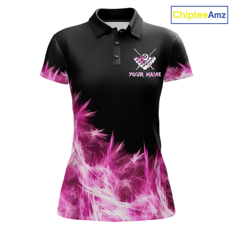 Pink 8 Ball Pool Icy Billiard Polo & Quarter Zip Shirts For Women Custom Billiard Team Jersey TDM7511