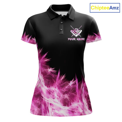 Pink 8 Ball Pool Icy Billiard Polo & Quarter Zip Shirts For Women Custom Billiard Team Jersey TDM7511