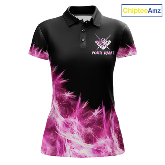 Pink 8 Ball Pool Icy Billiard Polo & Quarter Zip Shirts For Women Custom Billiard Team Jersey TDM7511