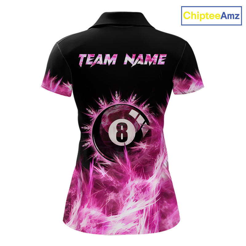 Pink 8 Ball Pool Icy Billiard Polo & Quarter Zip Shirts For Women Custom Billiard Team Jersey TDM7511