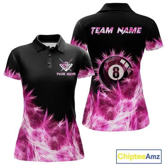 Pink 8 Ball Pool Icy Billiard Polo & Quarter Zip Shirts For Women Custom Billiard Team Jersey TDM7511