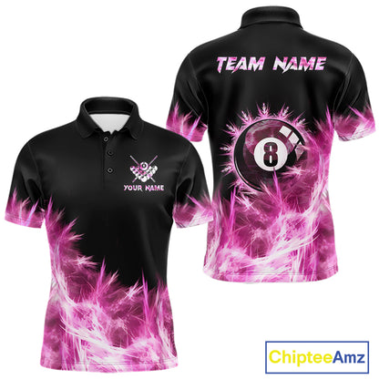 Pink 8 Ball Pool Icy Billiard Polo & Quarter Zip Shirts For Men Custom Billiard Team Jersey TDM7511