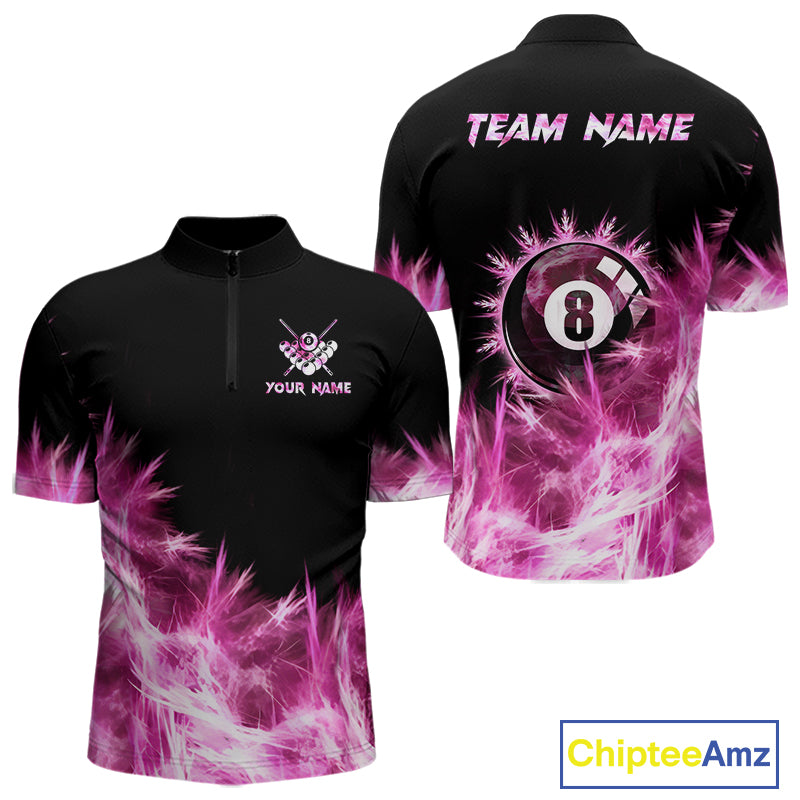 Pink 8 Ball Pool Icy Billiard Polo & Quarter Zip Shirts For Men Custom Billiard Team Jersey TDM7511