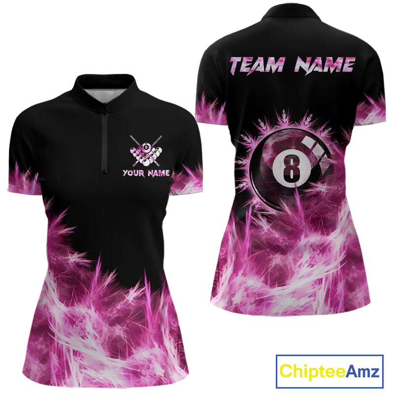 Pink 8 Ball Pool Icy Billiard Polo & Quarter Zip Shirts For Women Custom Billiard Team Jersey TDM7511