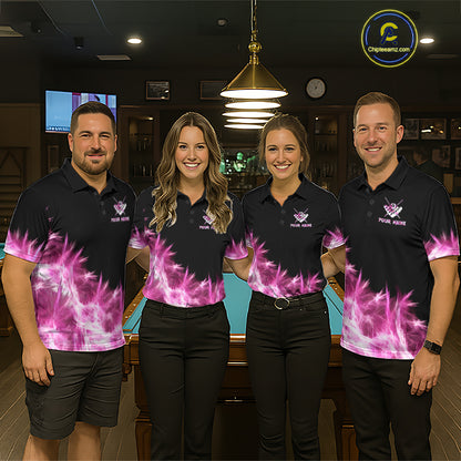Pink 8 Ball Pool Icy Billiard Polo & Quarter Zip Shirts For Women Custom Billiard Team Jersey TDM7511
