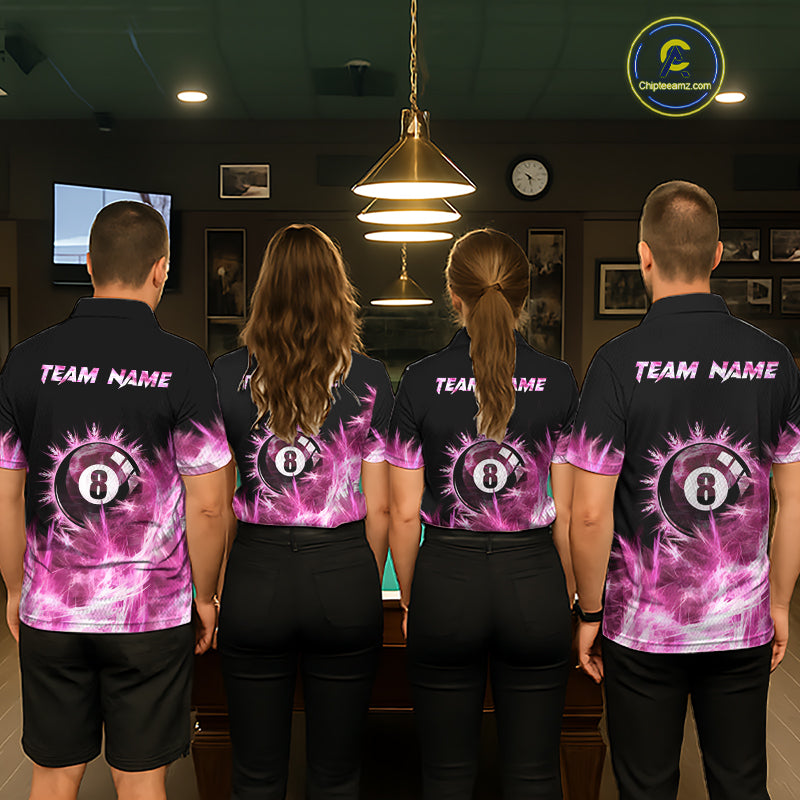 Pink 8 Ball Pool Icy Billiard Polo & Quarter Zip Shirts For Women Custom Billiard Team Jersey TDM7511