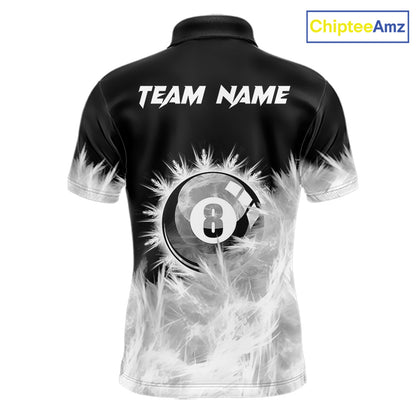 Black And White 8 Ball Pool Icy Billiard Polo & 1/4 Zip Shirts For Men Custom Billiard Team Jersey TDM7512