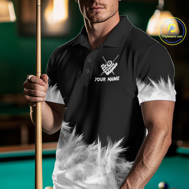 Black And White 8 Ball Pool Icy Billiard Polo & 1/4 Zip Shirts For Men Custom Billiard Team Jersey TDM7512