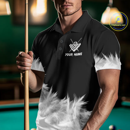 Black And White 8 Ball Pool Icy Billiard Polo & 1/4 Zip Shirts For Men Custom Billiard Team Jersey TDM7512