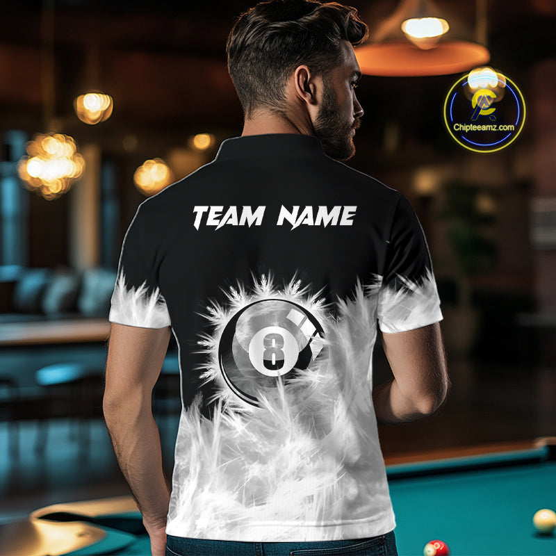 Black And White 8 Ball Pool Icy Billiard Polo & 1/4 Zip Shirts For Men Custom Billiard Team Jersey TDM7512