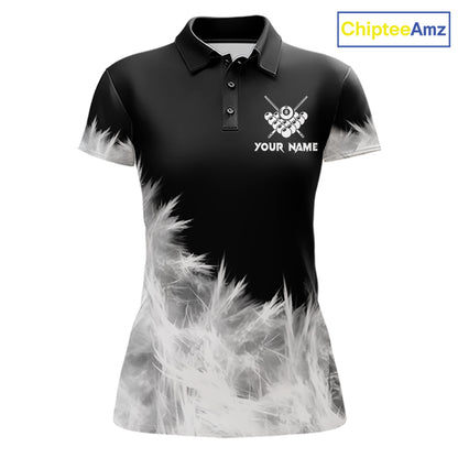 Black And White 8 Ball Pool Icy Billiard Polo & 1/4 Zip Shirts For Women Custom Billiard Team Jersey TDM7512