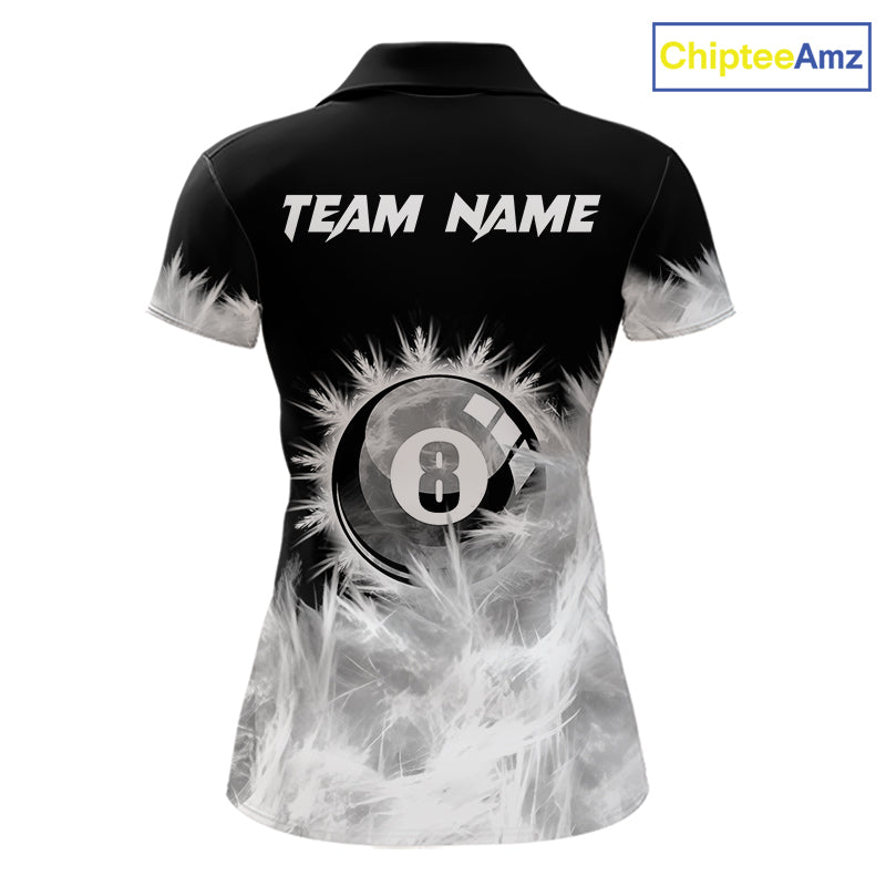 Black And White 8 Ball Pool Icy Billiard Polo & 1/4 Zip Shirts For Women Custom Billiard Team Jersey TDM7512