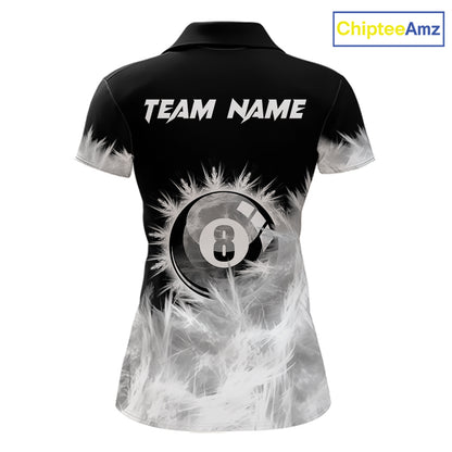 Black And White 8 Ball Pool Icy Billiard Polo & 1/4 Zip Shirts For Women Custom Billiard Team Jersey TDM7512