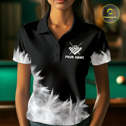 Black And White 8 Ball Pool Icy Billiard Polo & 1/4 Zip Shirts For Women Custom Billiard Team Jersey TDM7512