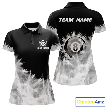 Black And White 8 Ball Pool Icy Billiard Polo & 1/4 Zip Shirts For Women Custom Billiard Team Jersey TDM7512