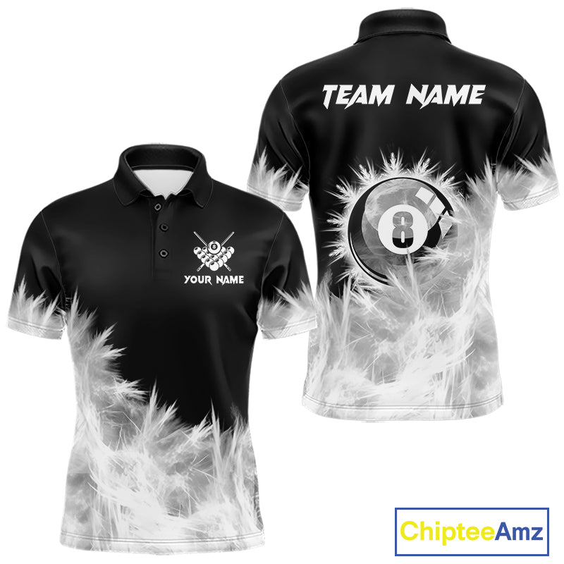 Black And White 8 Ball Pool Icy Billiard Polo & 1/4 Zip Shirts For Men Custom Billiard Team Jersey TDM7512