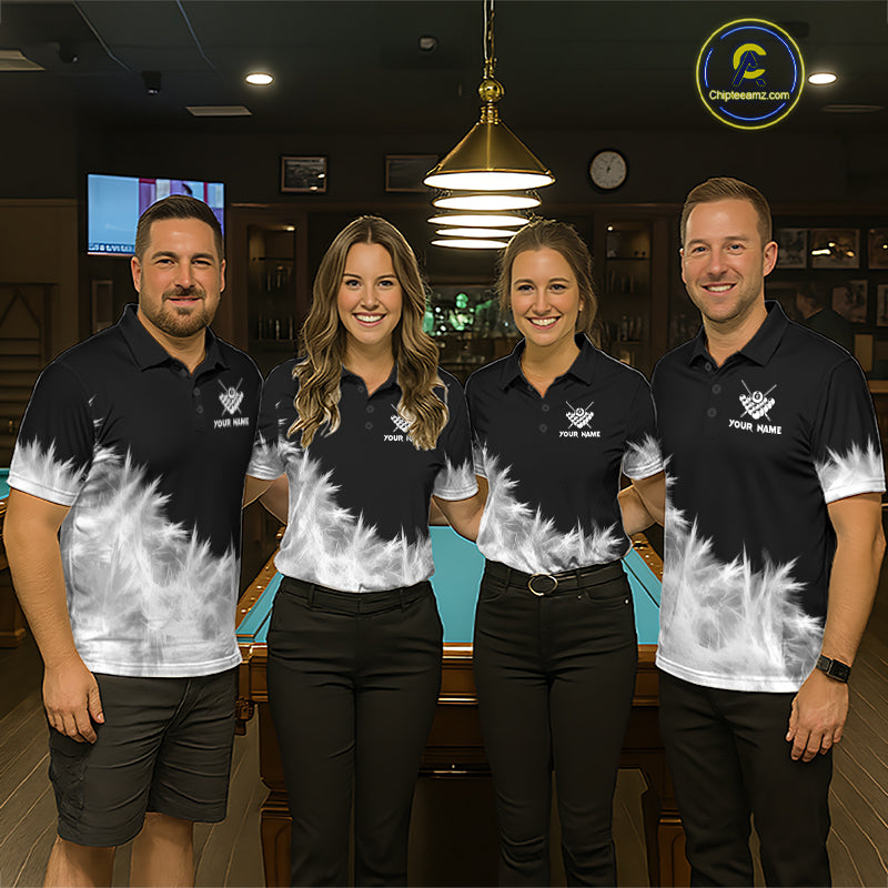 Black And White 8 Ball Pool Icy Billiard Polo & 1/4 Zip Shirts For Men Custom Billiard Team Jersey TDM7512