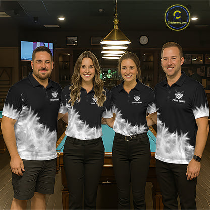 Black And White 8 Ball Pool Icy Billiard Polo & 1/4 Zip Shirts For Men Custom Billiard Team Jersey TDM7512