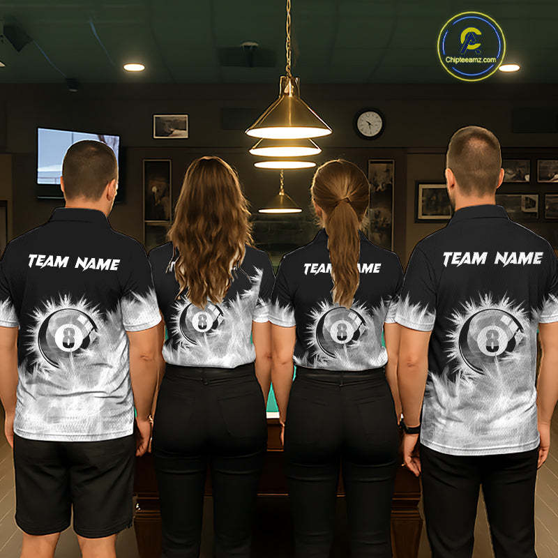 Black And White 8 Ball Pool Icy Billiard Polo & 1/4 Zip Shirts For Men Custom Billiard Team Jersey TDM7512
