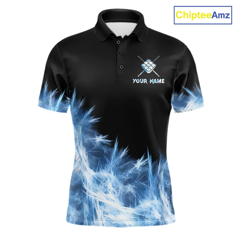 Blue 9 Ball Pool Icy Billiard Polo & Quarter Zip Shirts For Men Custom Billiard Team Jersey TDM7513
