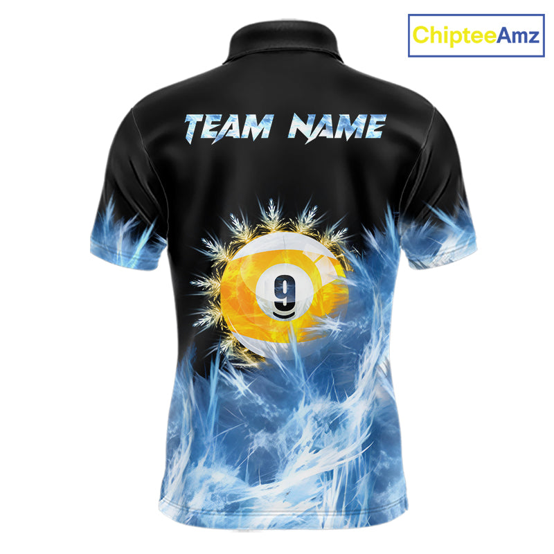Blue 9 Ball Pool Icy Billiard Polo & Quarter Zip Shirts For Men Custom Billiard Team Jersey TDM7513