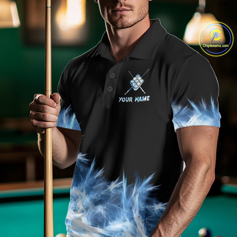 Blue 9 Ball Pool Icy Billiard Polo & Quarter Zip Shirts For Men Custom Billiard Team Jersey TDM7513