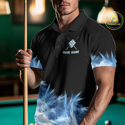 Blue 9 Ball Pool Icy Billiard Polo & Quarter Zip Shirts For Men Custom Billiard Team Jersey TDM7513