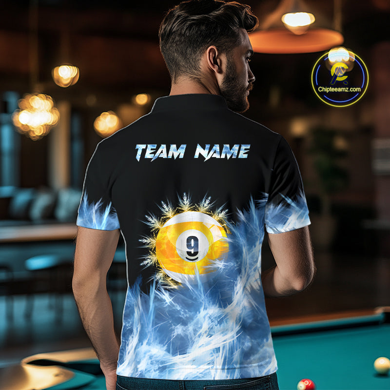 Blue 9 Ball Pool Icy Billiard Polo & Quarter Zip Shirts For Men Custom Billiard Team Jersey TDM7513