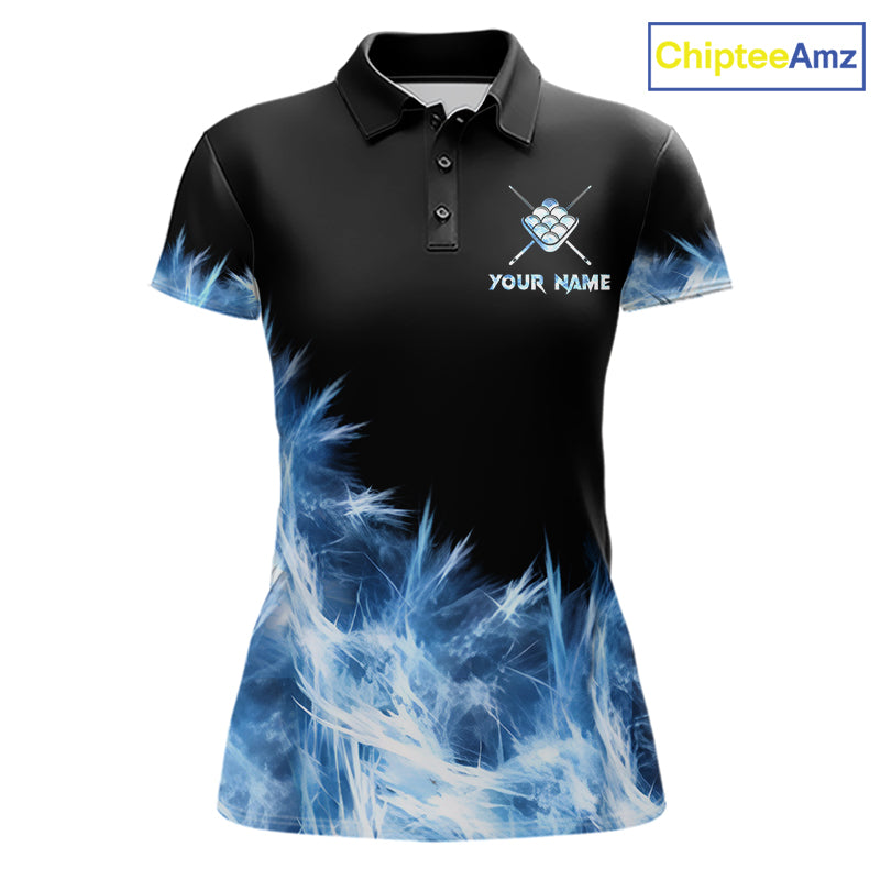 Blue 9 Ball Pool Icy Billiard Polo & Quarter Zip Shirts For Women Custom Billiard Team Jersey TDM7513