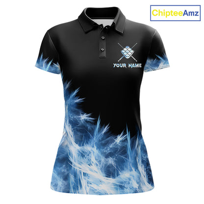 Blue 9 Ball Pool Icy Billiard Polo & Quarter Zip Shirts For Women Custom Billiard Team Jersey TDM7513