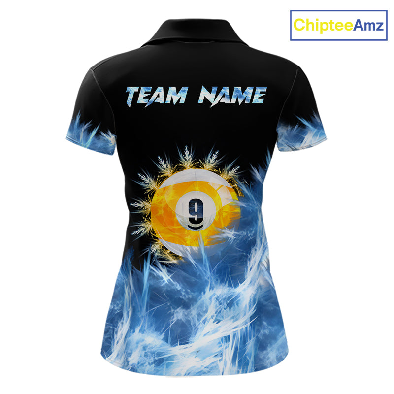 Blue 9 Ball Pool Icy Billiard Polo & Quarter Zip Shirts For Women Custom Billiard Team Jersey TDM7513